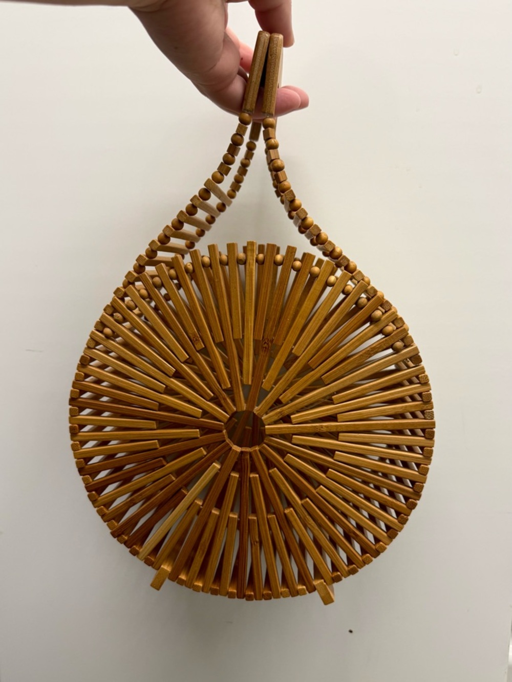 Round Bamboo Beaded Tote Bag - Like New